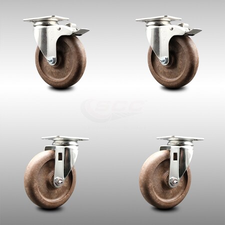 Service Caster 5 Inch 316SS High Temp Glass Filled Nylon Top Plate Caster Lock Brakes SCC, 2PK SCC-SS316TTL20S514-GFNSHT-2-S-2